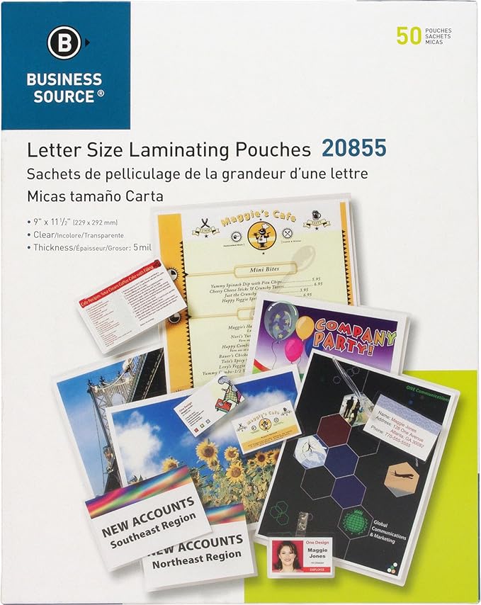 Business Source 5 mil Clear Laminating Pouches, 50/Box (20855)