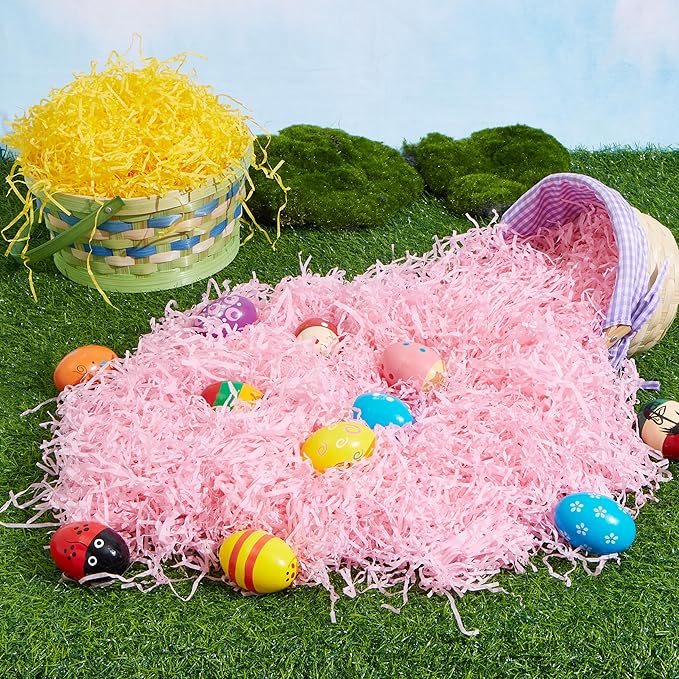JOYIN 3.75 LB Easter Fake Grass Crinkle Paper Shred Filler(60 Oz) for Craft Boxes Bags Basket Filling, DIY Gift Wrapping, Wedding Party Decoration, Easter Egg Hunt (Pink, Yellow, Sky Blue, Green)