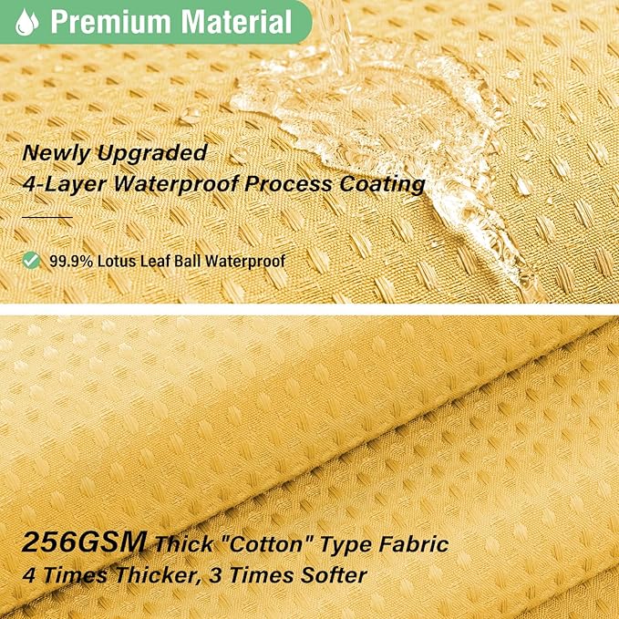 Dynamene Gold Fabric Shower Curtain - Waffle Weave Textured Heavy Duty Cloth Shower Curtains for Bathroom, 256GSM Hotel Luxury Weighted Bath Curtain Set with 12 Hooks,72x72, Gold