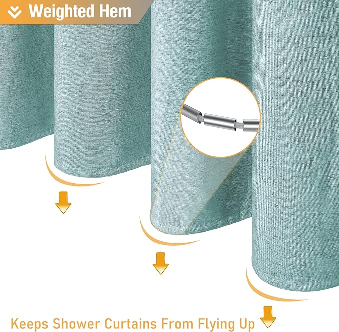 BTTN Teal Linen-Look Shower Curtain, Heavy Duty Waterproof Fabric Shower Curtain Set with 12 Plastic Hooks, Turquoise Simple Hotel Luxury Decorative Cloth Shower Curtain for Bathroom, 72x72 Inch
