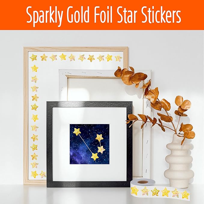 500 PCS Holographic Glitter Star Stickers, Self-Adhesive Metallic Golden Foil Reflective Sparkly Star Stickers - Reward Behavior Chart Labels for Kids, Students & Teachers (Each Measures 1")
