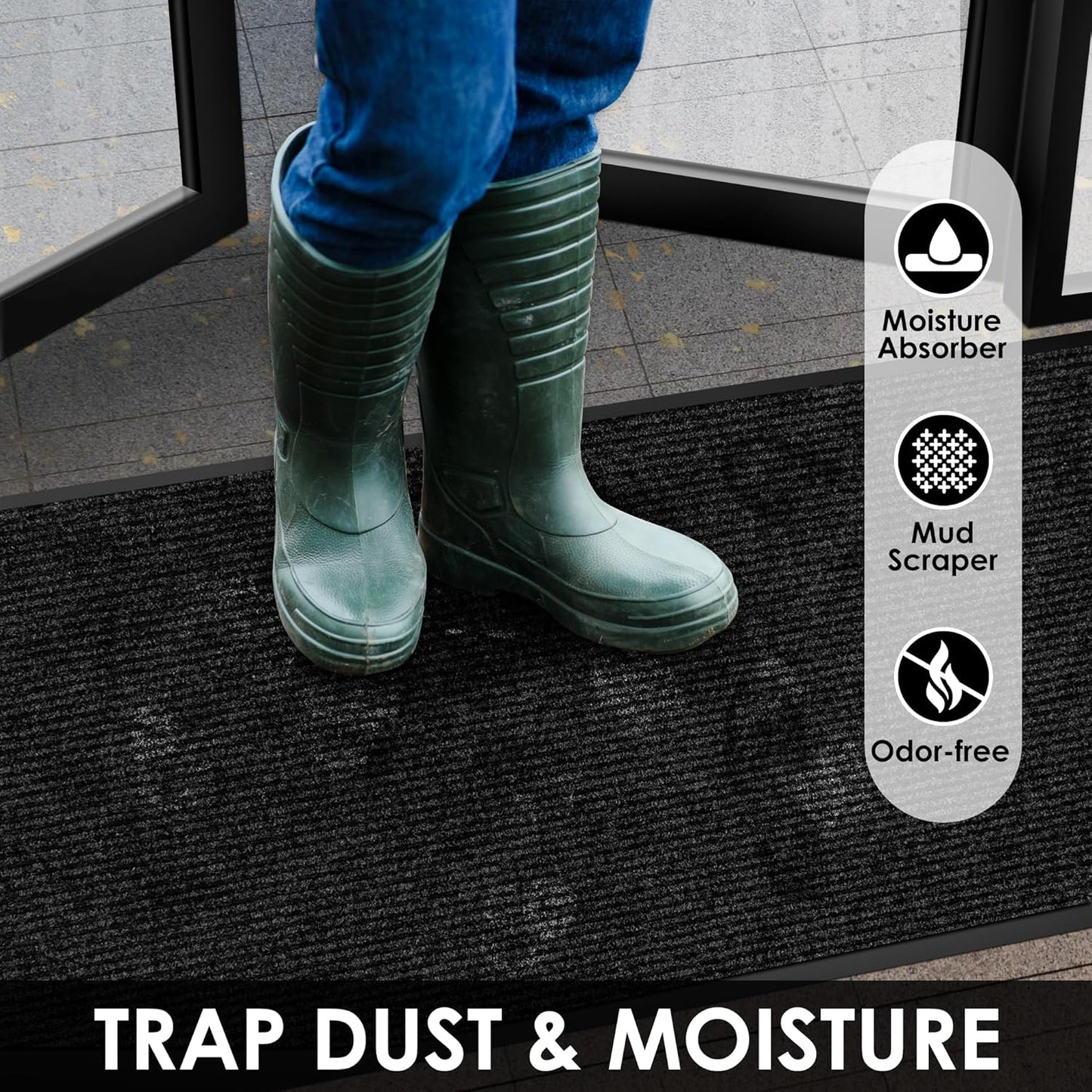 3′ x 46′ Front Door Mat Indoor Outdoor Entrance, Commercial Floor Mat Heavy Duty Dirt Trapper Entryway Doormat, Custom Size Non Slip Rubber Backing Welcome mat, Door Mat for High Traffic Area