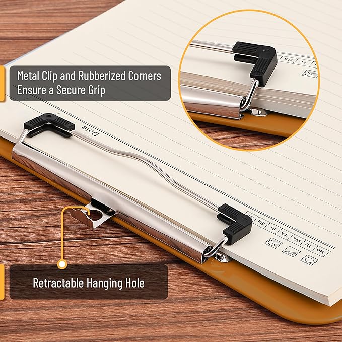 Mr. Pen- Plastic Clipboard, 12.5" x 9", 2 Pack, Golden Caramel Clipboard Plastic, Low-Profile Metal Clip with Retractable Hanging Hole