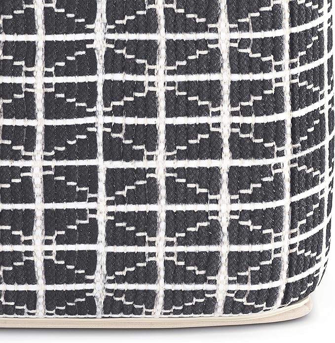 SIMPLIHOME Noreen Square Pouf - 18 inch Wide Upholstered Handwoven Cotton Ottoman in Slate Grey and White, Boho Footstool or Extra Seating for Living Room with Polystyrene Filling, Assembled