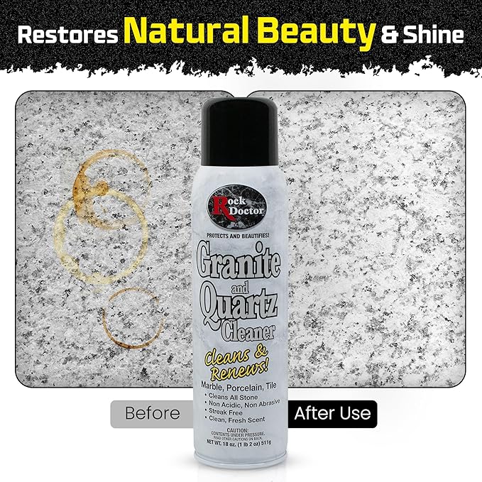 Rock Doctor Granite & Quartz Cleaner Spray 18 oz. Can, Cleans Tile, Marble, Kitchen Countertop, and Natural Stone Surfaces, Streak-Free Shine - Pack of 4