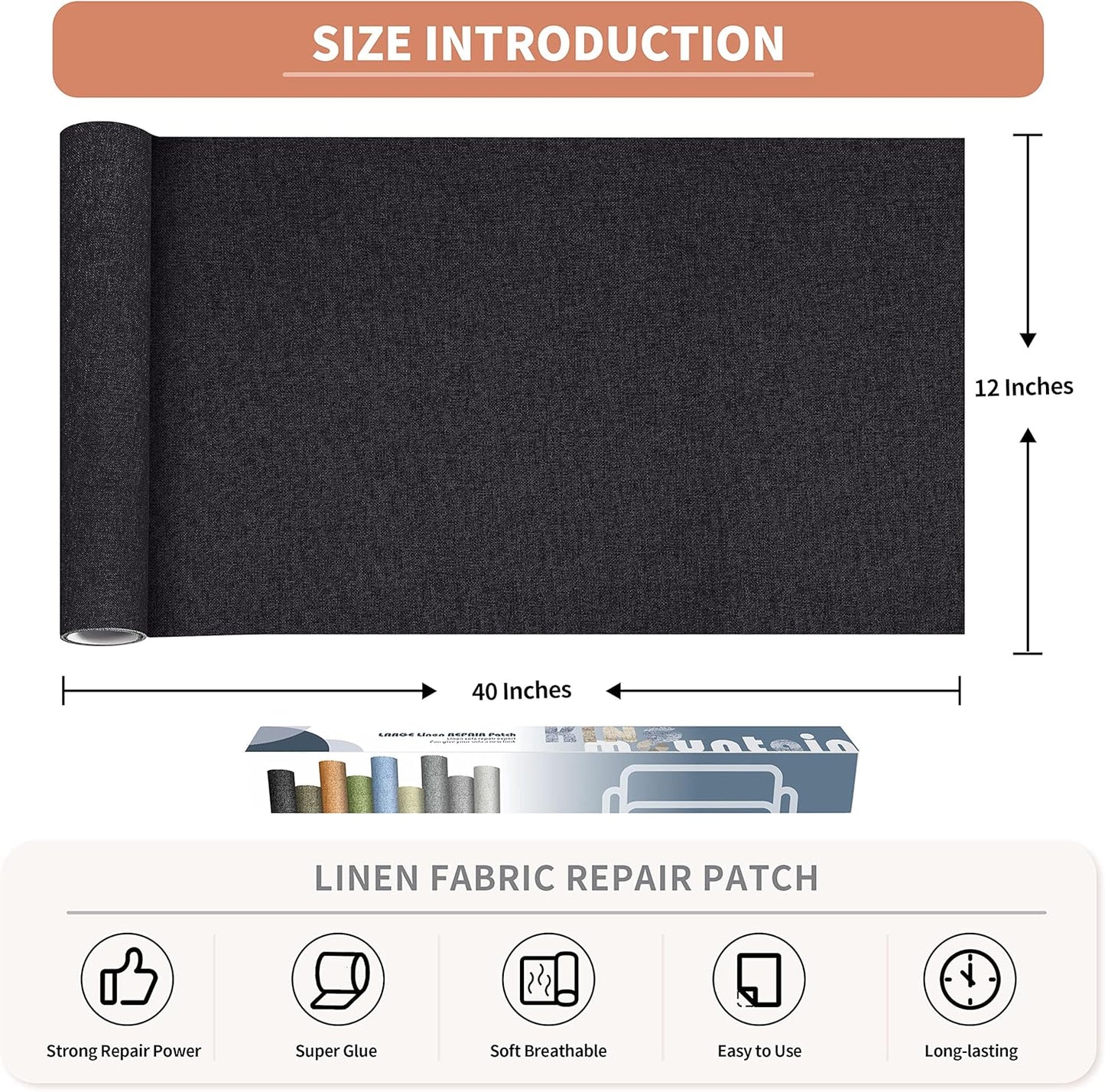 Fine Linen Fabric Patches, Self-Adhesive, Extra Large 12x40 Inch, Multi Color, for Sofa & Clothes Repair