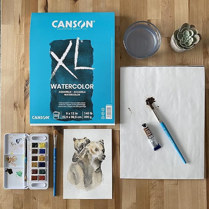 Canson XL Series Watercolor Textured Paper Pad for Paint, Pencil, Ink, Charcoal, Pastel, and Acrylic, Fold Over, 140 Pound, 9 x 12 Inch, 30 Sheets, Pack of 6