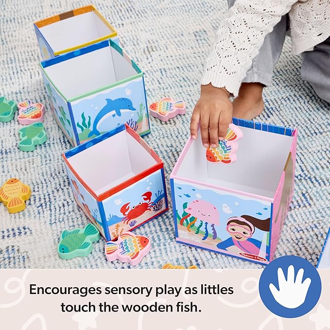 Melissa & Doug® Ms. Rachel™ Sort and Count Nesting and Stacking Blocks with Wooden Fish Preschool Learning Toy for Boys, Girls - FSC Certified