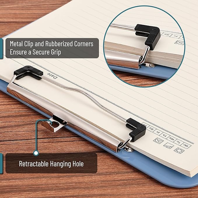 Mr. Pen- Plastic Clipboard, 12.5" x 9", 2 Pack, Gray-Blue Clipboard Plastic, Low-Profile Metal Clip with Retractable Hanging Hole