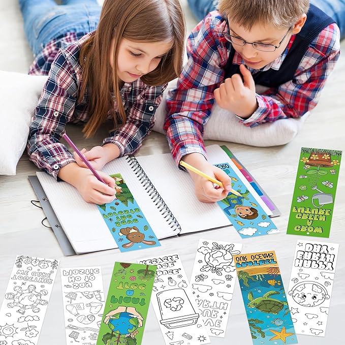 100 Pcs Earth Day Color Your Own Bookmarks Environmental Protection DIY Coloring Blank Bookmarks with Ribbon Art Crafts Supplies School Classroom Rewards Gifts Party Favors for Students Teachers