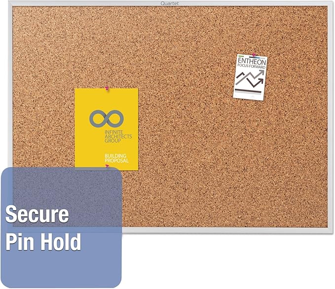 Quartet Cork Board, Bulletin Board, 4' x 3' Corkboard, Aluminum Frame (2304)