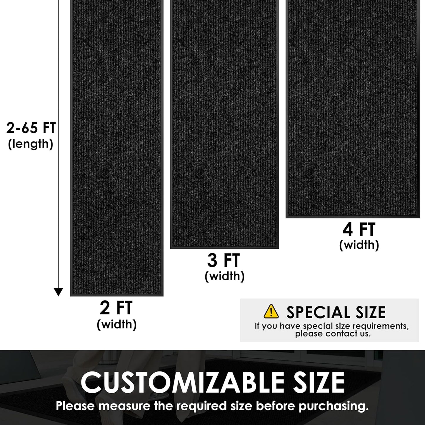 3′ x 5′ Front Door Mat Indoor Outdoor Entrance, Commercial Floor Mat Heavy Duty Dirt Trapper Entryway Doormat, Custom Size Non Slip Rubber Backing Welcome mat, Door Mat for High Traffic Area