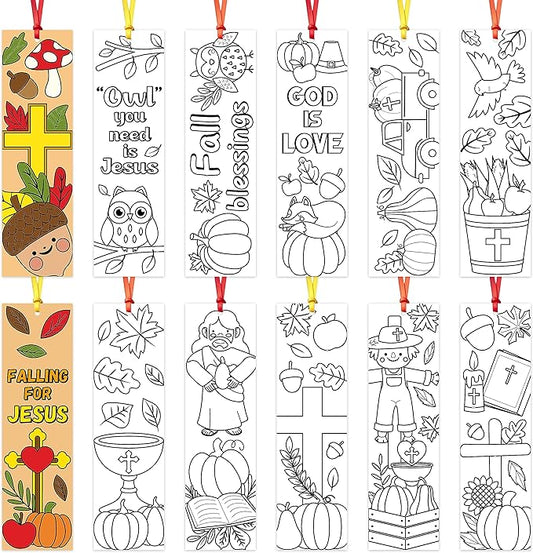 75Pcs Fall Color Your Own Bookmarks for Kids Religious Theme DIY Coloring Blank Bookmark Christian Classroom Art Craft Supplies for Teachers Students Gift Party Sunday School Reward Goodie Fillers