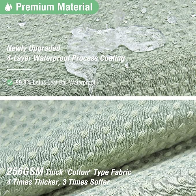 Dynamene Long Fabric Shower Curtain - Waffle Textured Tall Heavy Duty Cloth Shower Curtains for Bathroom, 256GSM Large Hotel Spa Luxury Bath Curtain Set with 12 Plastic Hooks(72Wx80H, Sage Green)