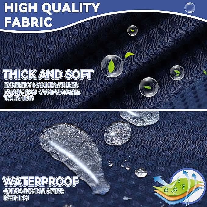 Conbo Mio Extra Long No Hook Waffle Weave Shower Curtain with Snap in Liner Set, Hotel Luxury Navy Blue Shower Curtains for Bathroom with See Through Top Window, Waterproof, Washable 71W x 84H