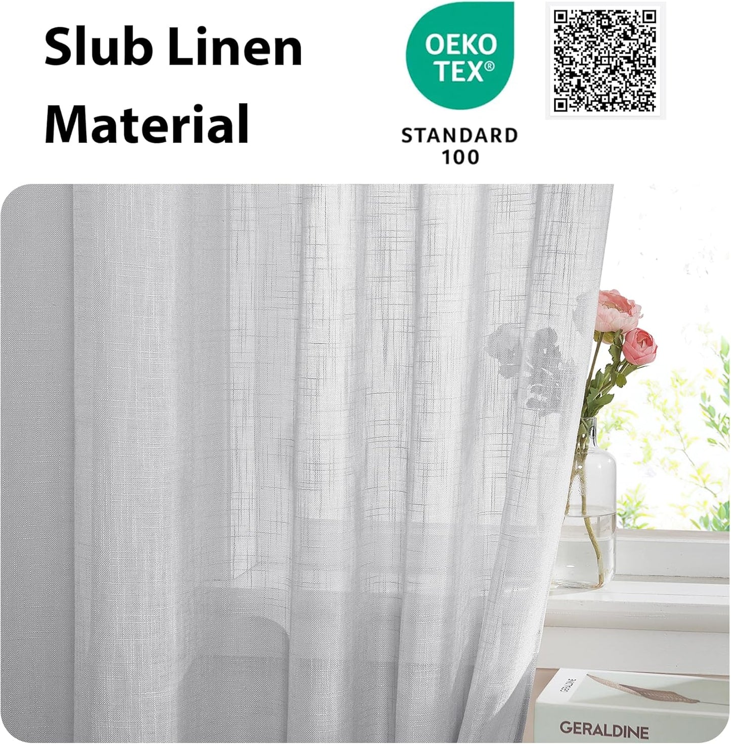 NICETOWN Semi Sheer French Door Sidelight Curtains 72 Inches Long, Linen Look Front Door Drapes Patio Sliding Glass with Tieback for Kitchen, 36 by 72 Inch Long, 1 Panel, Light Grey