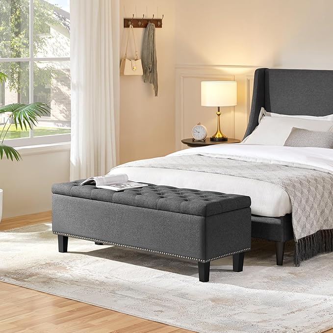 Yaheetech 49-inch Entryway Ottoman Bench with Storage, Multipurpose Foot Rest Sofa Stool in Dark Gray