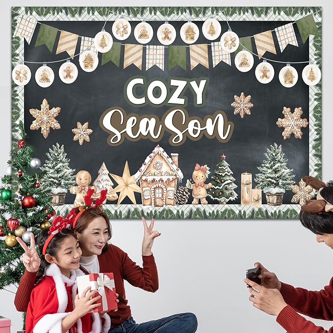 Winter Bulletin Board Decorations Winter Cozy Season Bulletin Board Set Gingerbread Snowflake Cutouts Classroom Decoration for School Home Chalkboard Wall Door Decor Holiday Xmas Party Supplies