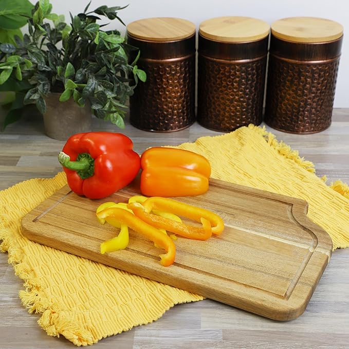 Elama 14 x 8.5 Inch Acacia Wood Cutting, Prep and Serving Butcher Cutting Board – Cutting and Serving Board for Meat, Cheese, and Vegetables (14 x 8.5 Inch)