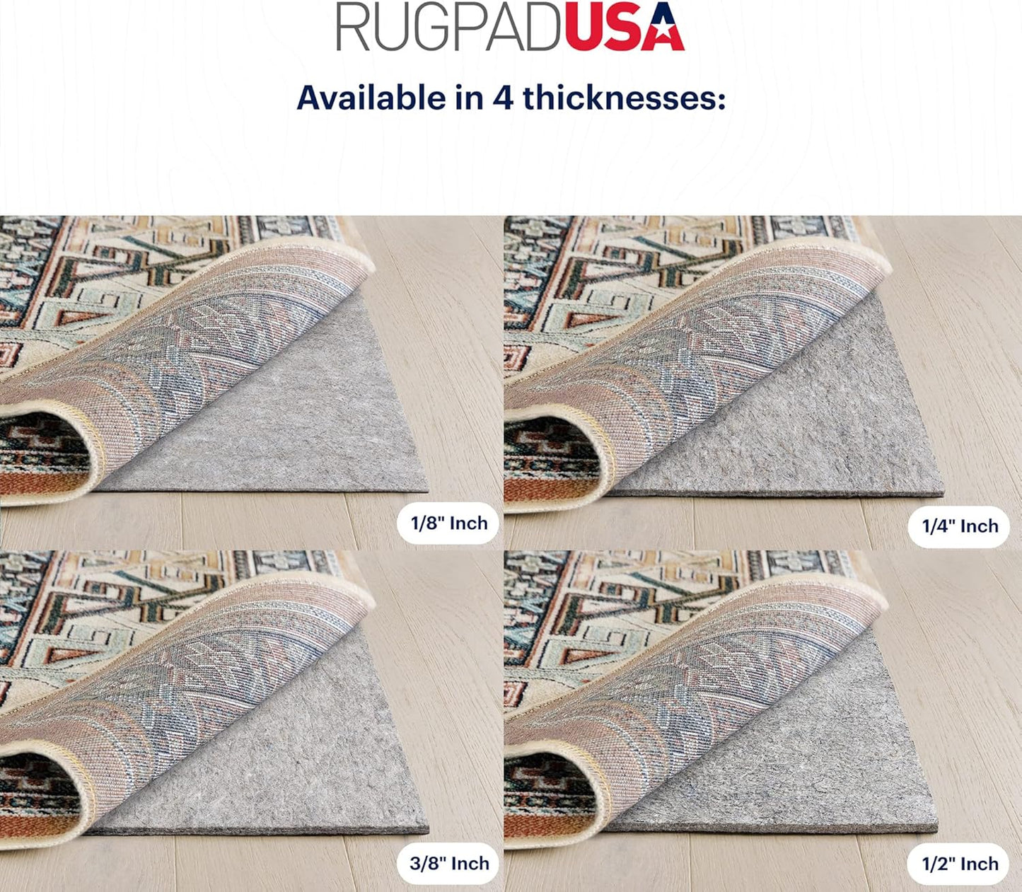 RUGPADUSA - Dual Surface - 3'10" x 5'10" - 3/8" Thick - Felt + Rubber - Enhanced Non-Slip Rug Pad - Adds Comfort and Protection - for Hard Surface Floors
