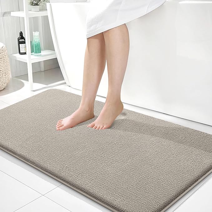 OLANLY Thick Memory Foam Bath Mat Rug 44x24, Extra Soft Absorbent Bathroom Rug, Quick Dry Bath Mats, Non-Slip, Machine Washable Carpet for Bathroom, Tub and Shower, Home Decor Accessories, Warm Taupe