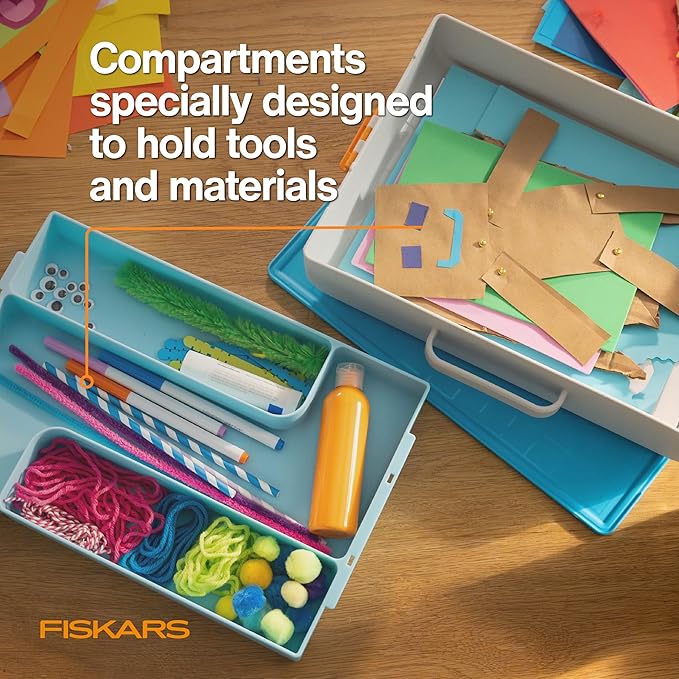 Fiskars Kids Creating Toolbox – Portable Art Storage Organizer with Reversible Lid, Carry Handle, and Secure Snap-Close Design
