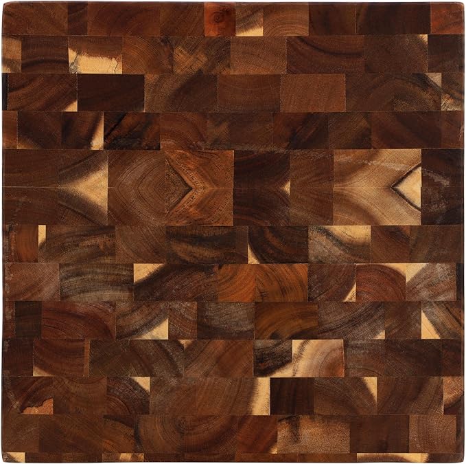 Elama 13.75 x 1 Inch Square Thick Acacia Wood Butcher Block – Heavy-Duty Cutting and Serving Board for Meat, Cheese, and Vegetables (13.75 x 1 Inch Square)