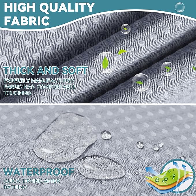 Conbo Mio No Hook Waffle Weave Shower Curtain with Snap in Liner Set, Hotel Luxury Grey Shower Curtains for Bathroom with See Through Top Window, Waterproof, Washable 71W x 74H
