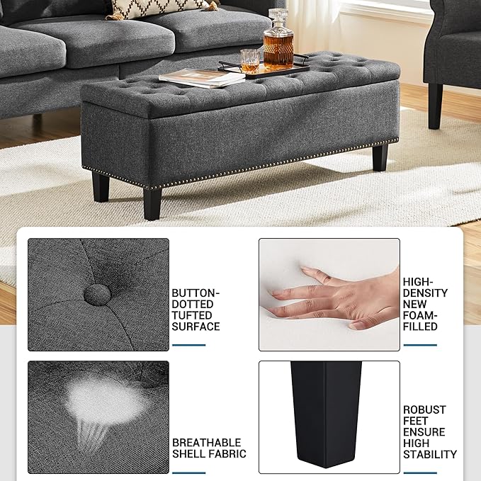 Yaheetech 49-inch Entryway Ottoman Bench with Storage, Multipurpose Foot Rest Sofa Stool in Dark Gray