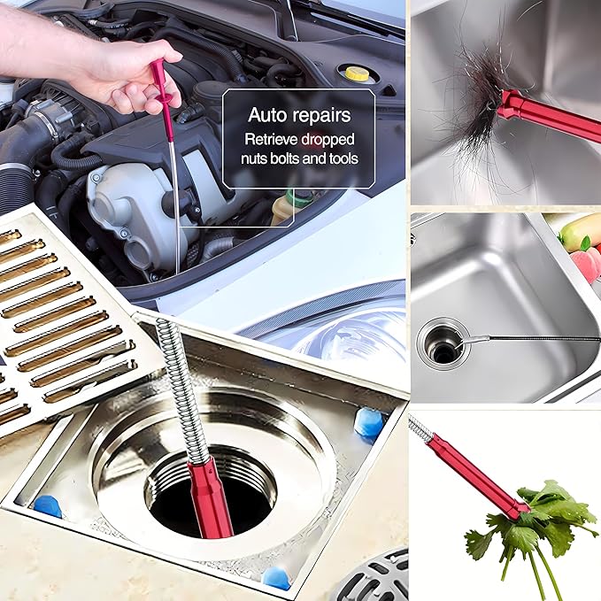 Flexible Magnetic Pickup Tool,Bendable Grabber Tool with 4 Claws & Strong Magnet – Flexible Claw Pick-Up Reacher for Narrow Spaces, Engine Bay, Sink, Drain, Jewelry, Keys, Metal Objects（28 Inch