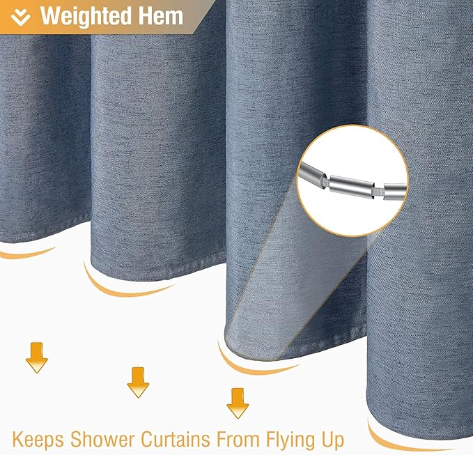 BTTN Fabric Shower Curtain, Linen Textured Heavy Duty Polyester Cloth Shower Curtain Set with Plastic Hooks, Blue Grey, 72" W x 72" L (Pack of 1)