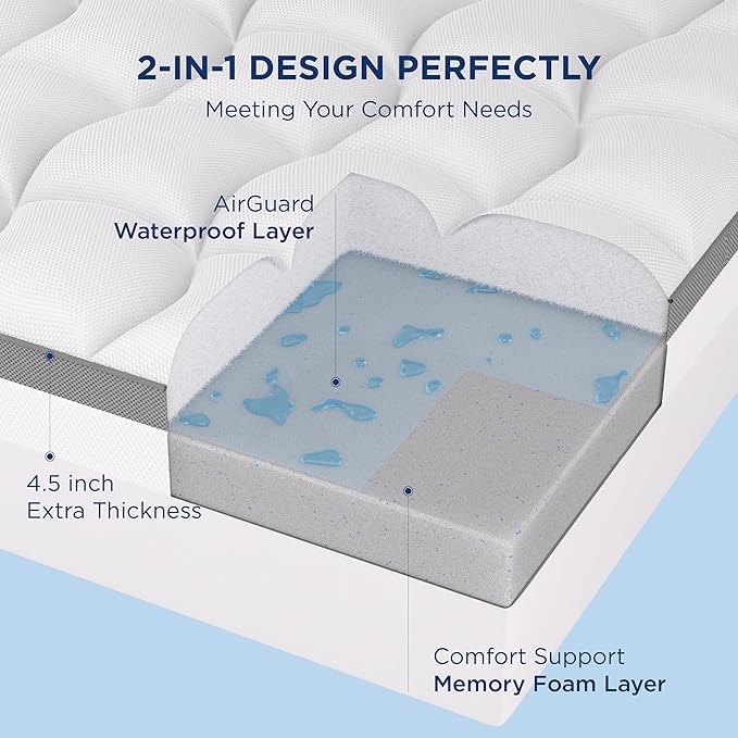 Bedsure Save $11 Bundle 2: 1 Sheets King + 1 Memory Foam Mattress Topper King