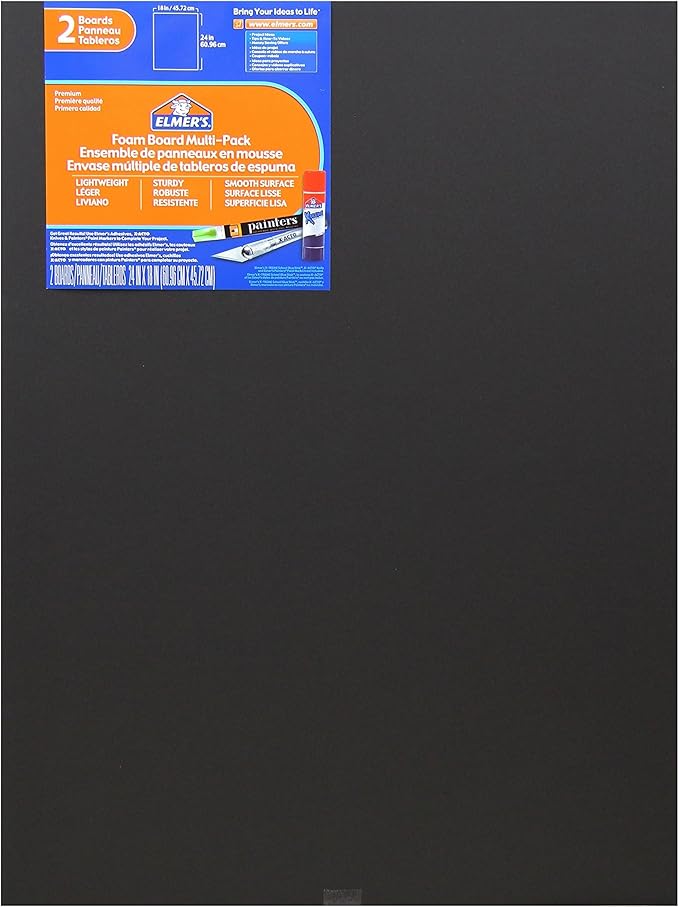 Elmer's Foam Board Multi-Pack, 18 x 24 Inches, 3/16 Inch Thickness, Black, 2 Pack