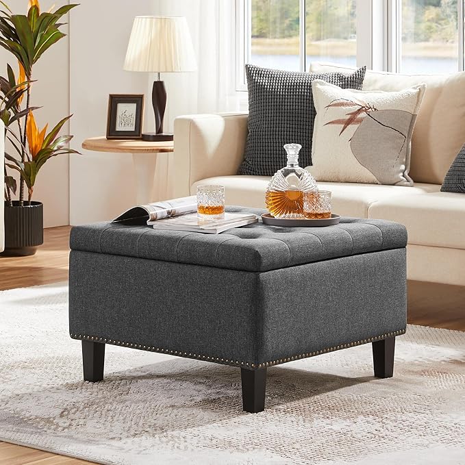 Yaheetech 28-inch Entryway Ottoman Bench with Storage, Multipurpose Foot Rest Sofa Stool in Dark Grey