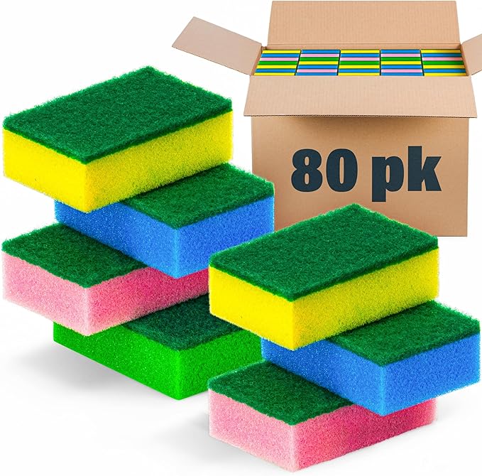 DecorRack 80 Kitchen Sponges, Heavy Duty Dish Sponges, Household Cleaning, Bathroom, Car Wash - Bulk Pack, Multicolor (Pack of 80)