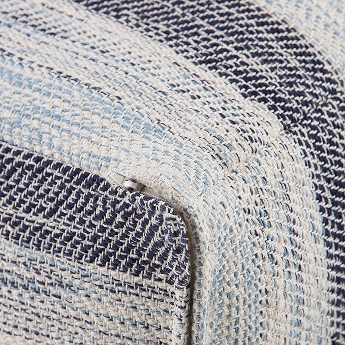 SIMPLIHOME Clay Square Pouf - 18 inch Wide Upholstered Cotton Ottoman in Patterned Blue Melange, Boho Footstool, Decorative Cube Pouf or Extra Seating for Living Room or Bedroom, Assembled