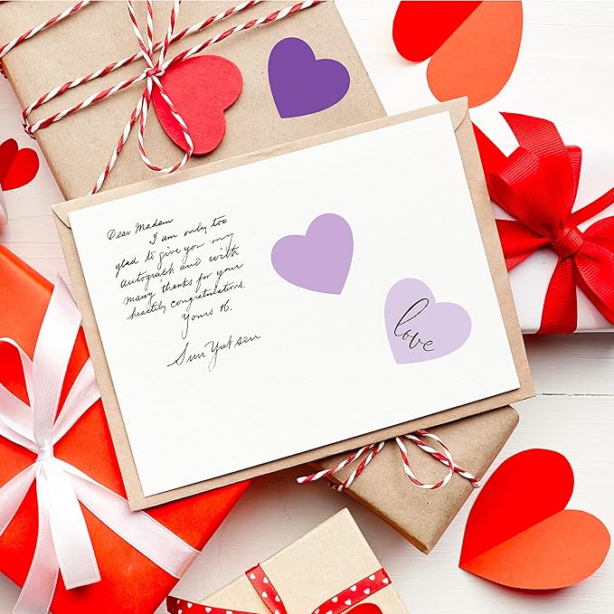 1200 PCS Purple Heart-shaped Stickers, 10 Gradient Purple Designs Self-adhesive Labels with Perforation Line in Roll, Use for Valentine's Day,Award Charts, Teachers & Classrooms, Bookmarks (3/4" Each)