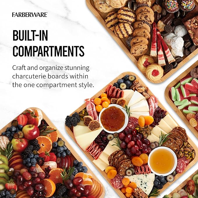Farberware Build-A-Board Bamboo Cutting Board with Single Storage Compartment, Clear Locking Lid, Black Handles, Perfect for Charcuterie & Snacks