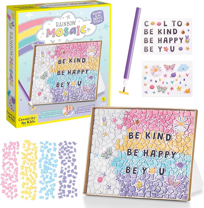 Creativity for Kids Rainbow Mosaic Craft Kit: Valentine Craft Kit for Kids, Gifts for Girls, Diamond Painting for Kids (Ages 7+)