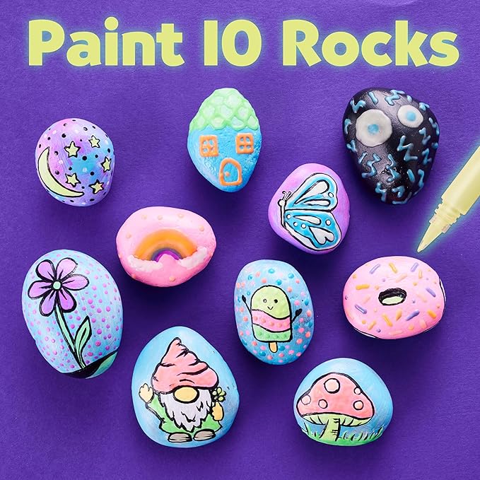Creativity for Kids Glow in The Dark Rock Painting Kit | Paint & Decorate 10 Rocks with Vibrant Colors & Glow Accents | DIY Rock Painting Kit for Kids | Fun Arts & Crafts (Ages 6+)