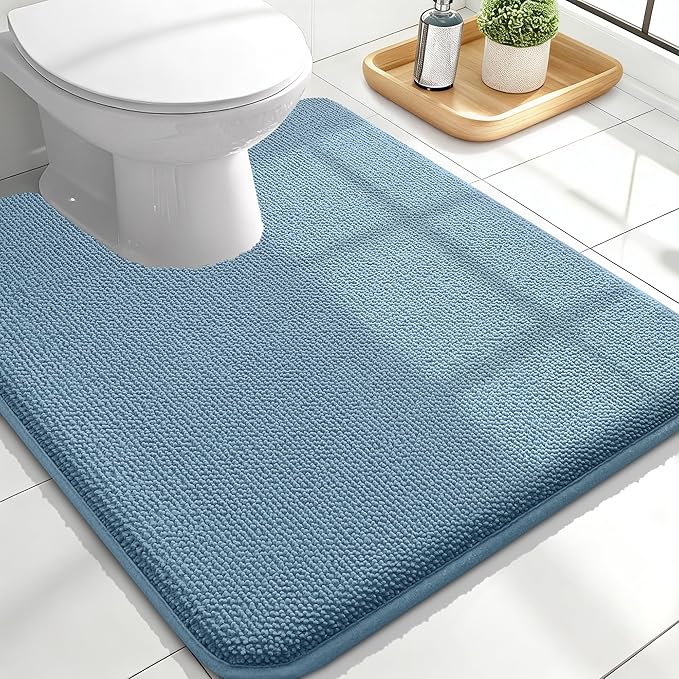 OLANLY Toilet Rugs U-Shaped 24x20, Extra Soft Absorbent Thick Memory Foam Contour Bathroom Rugs, Dry Quickly, Machine Washable, Non-Slip Toilet Bath Mat, Home Decor Accessories, Airy Blue