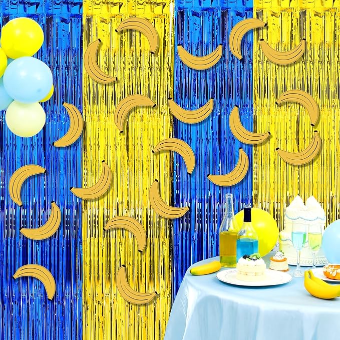 Epakh 39 Pcs Banana Cartoon Birthday Party Decorations Includes 24 Pieces Paper Cards Decor 13 Pcs Happy Birthday Banner 2 Pcs Foil Fringe Curtain Backdrop for Photo Prop Themed Party Supplies