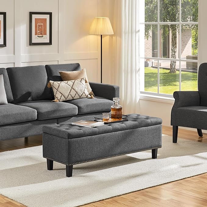 Yaheetech 49-inch Entryway Ottoman Bench with Storage, Multipurpose Foot Rest Sofa Stool in Dark Gray