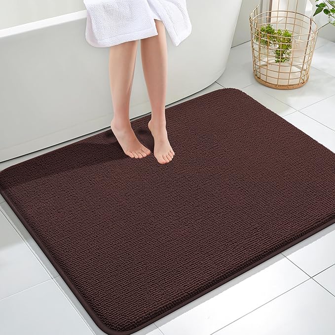 OLANLY Thick Memory Foam Bath Mats Rugs 40x32, Extra Soft Absorbent Bathroom Rug, Quick Dry Bath Mat, Non-Slip, Machine Washable Carpet for Bathroom, Tub and Shower, Home Decor Accessories, Brown
