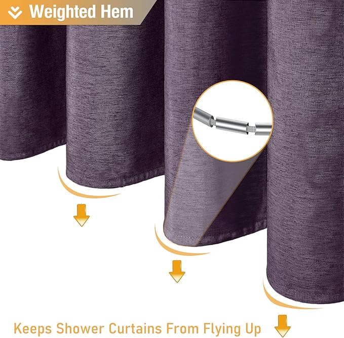 BTTN Purple Shower Curtain - Linen Textured Heavy Duty Waterproof Cloth Shower Curtain Set with 12 Plastic Hooks, Hotel Spa Luxury Simple Decorative Thick Fabric Shower Curtains for Bathroom - 72x72