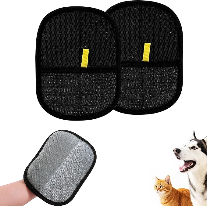 2 PCS Pet Hair Removal Gloves,Reusable Lint Roller for Furniture, Car, Clothes & Carpets ，Cat & Dog Hair Remover Tool with Ergonomic Grip