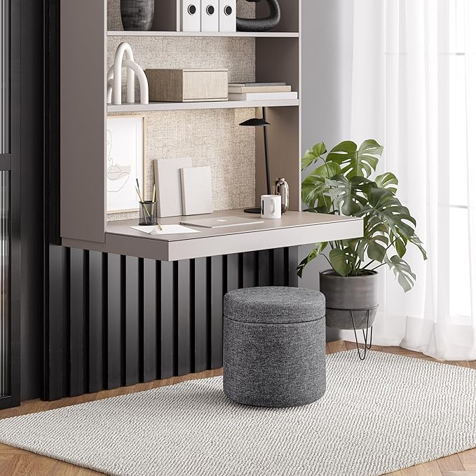 Seville Classics Cushioned Fabric Ottoman Hidden Storage Chest Footrest Chair, Padded Seat for Bedroom, Dorm, Loft, Living Room, Entryway, Hallway, Modern Gray, 15.6" Wobble