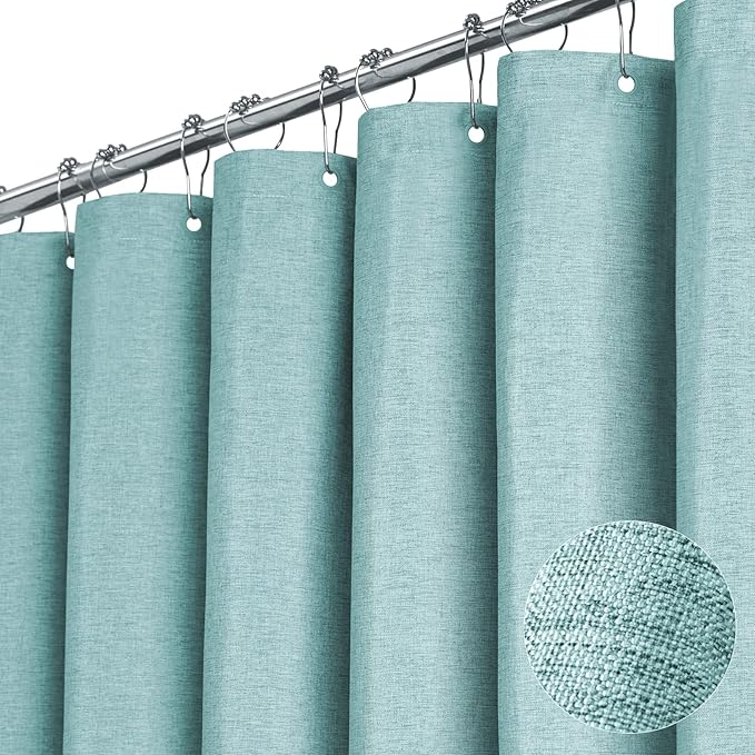 BTTN Extra Long Shower Curtain - 84 Inch Linen Textured Heavy Duty Fabric Shower Curtain Set with 12 Hooks, Turquoise Tall Luxury Simple Waterproof Cloth Shower Curtains for Bathroom - 72x84 -Teal