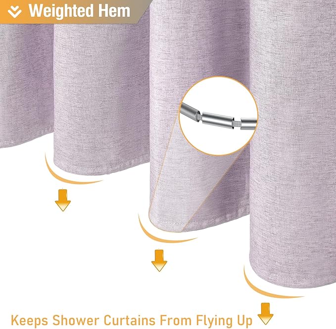 BTTN Lavender Shower Curtain - Linen Textured Heavy Duty Waterproof Cloth Shower Curtain Set with 12 Plastic Hooks, Hotel Spa Luxury Simple Decorative Thick Fabric Shower Curtains for Bathroom - 72x72