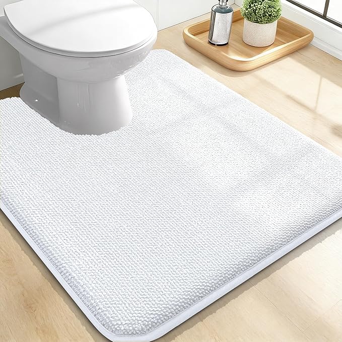 OLANLY Toilet Rugs U-Shaped 24x20, Extra Soft Absorbent Thick Memory Foam Contour Bathroom Rugs, Dry Quickly, Machine Washable, Non-Slip Toilet Bath Mat, Home Decor Accessories, White
